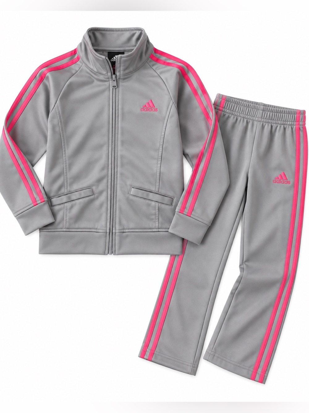Adidas Girls Grey Pink 2-Piece Tracksuit Set Size 6